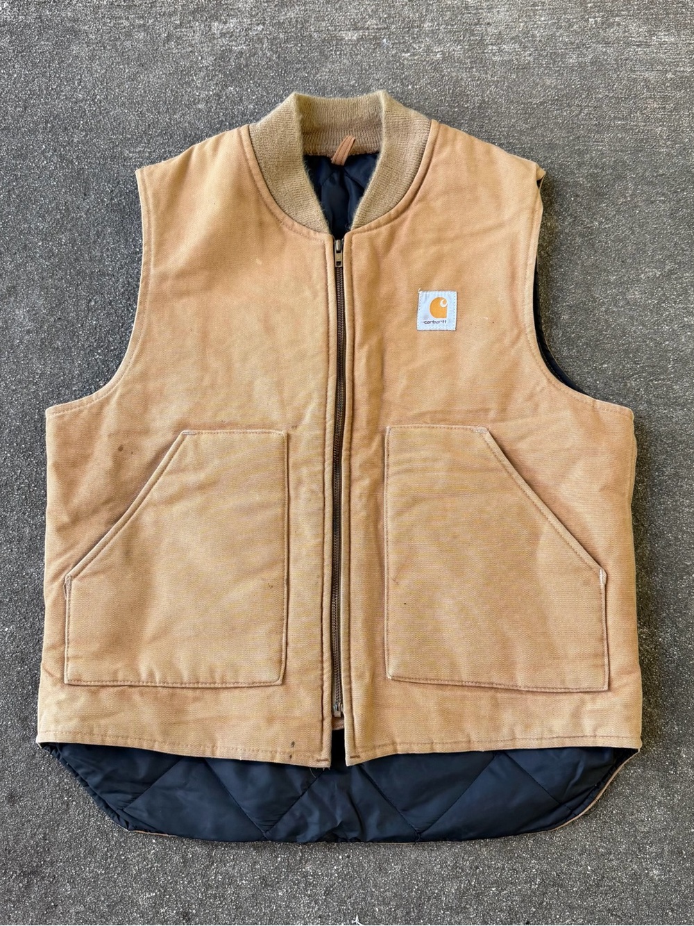 Vintage Carhartt Duck Vest Brown Canvas Quilt Lined Size L Made In USA VQ186